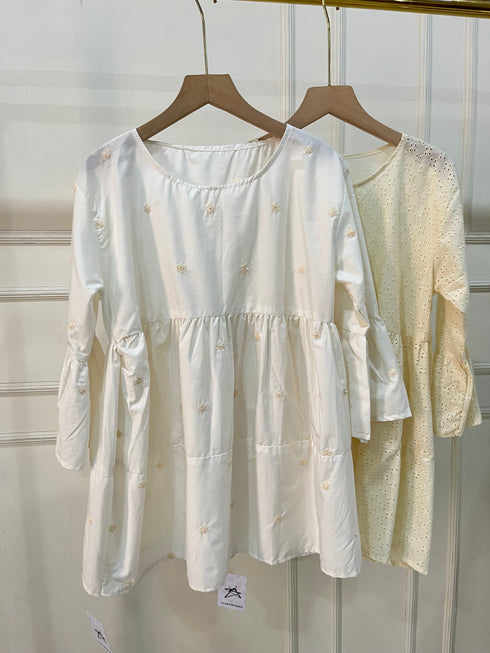 Cotton Embroidered Peplum Tiered Tops